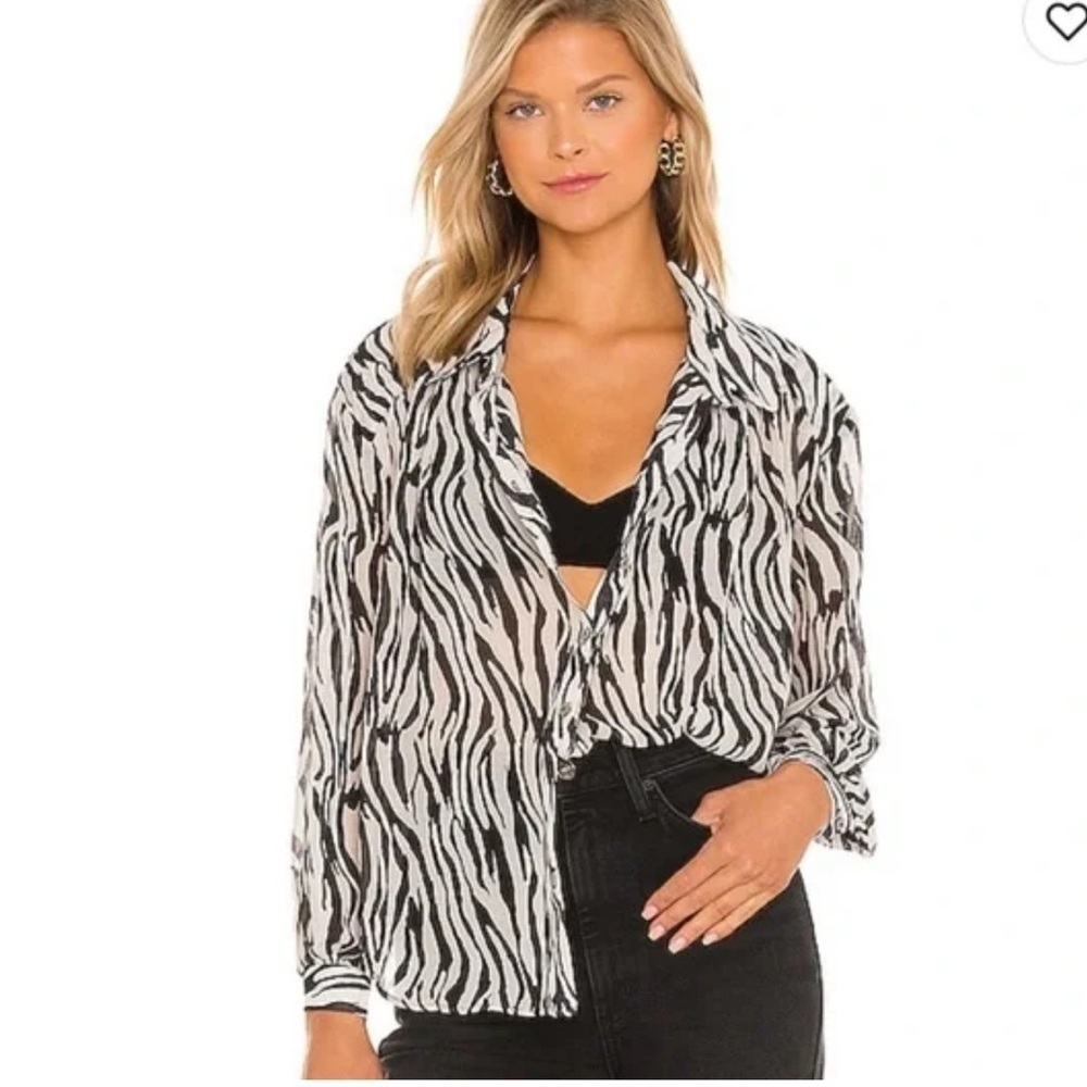 FREE PEOPLE L Sheer Ciara Zebra oversized boho contemporary chic woman blouse